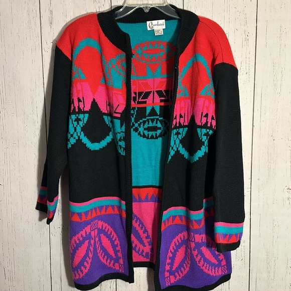 Carducci OpenFront Cardigan Sweater Acrylic Wool Blend Western Black Pink Purple - Picture 1 of 6